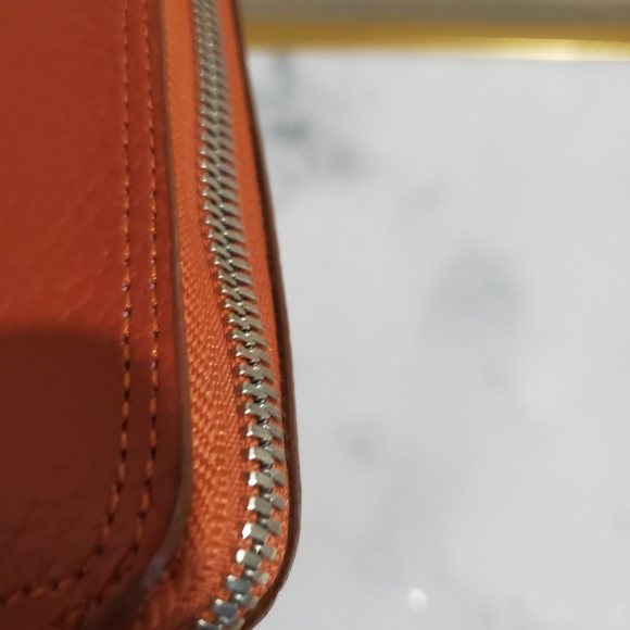 Orange Leather Silk in Travel Tote Shopping Zip Around Handbag - Picture 9 of 16